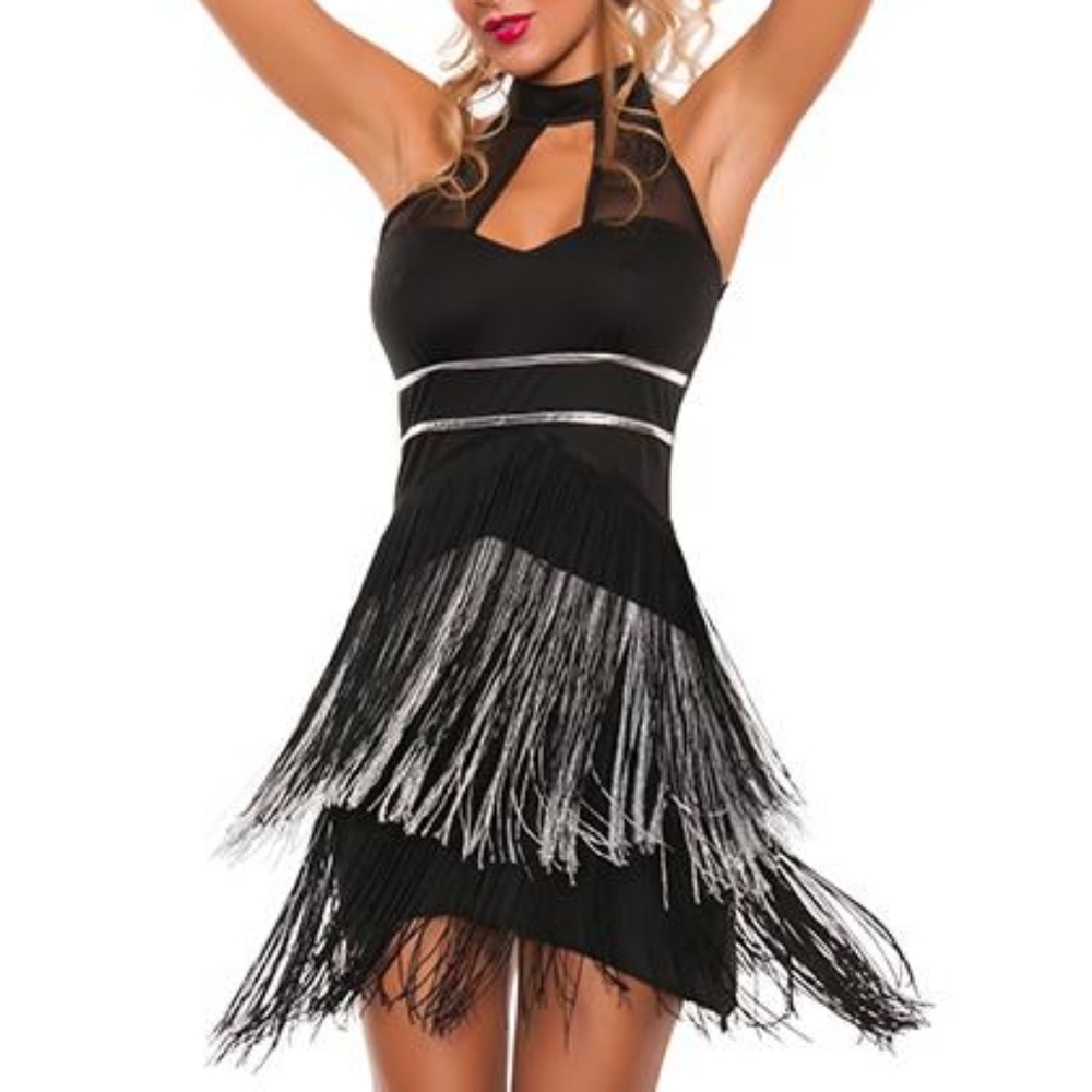 Starline Black Silver Flapper Dress Size M